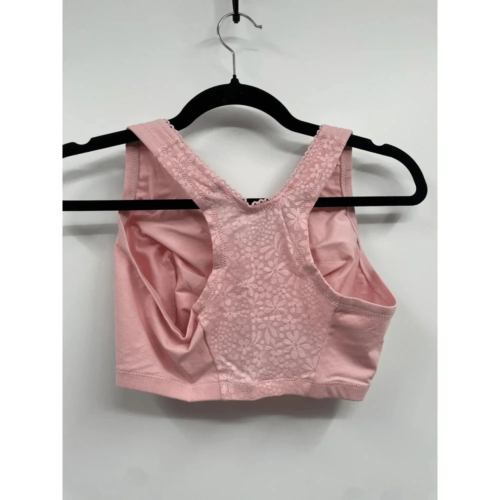 Glamorise Womens Front Closure Bra Size 36H Pink Wireless Lace Back‎ Comfort